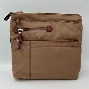 Osgoode Marley Large Crossbody Bag Traveller Nylon Leather Trim Almonh Beige NWT